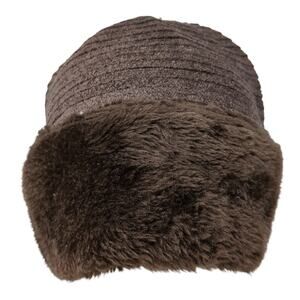 Kate Landry Winter Beanie Hat Brown One Size Russian Faux Fur Blank